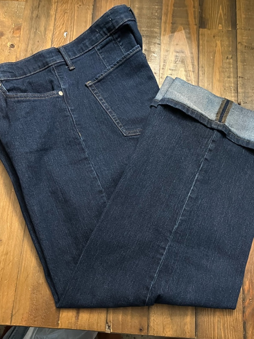 Nine West Wide Leg Jeans Women Size 16 Dark Wash Cuffed Hem Denim - Picture 2 of 5